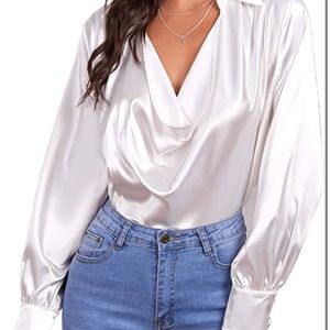 White silky satin blouse